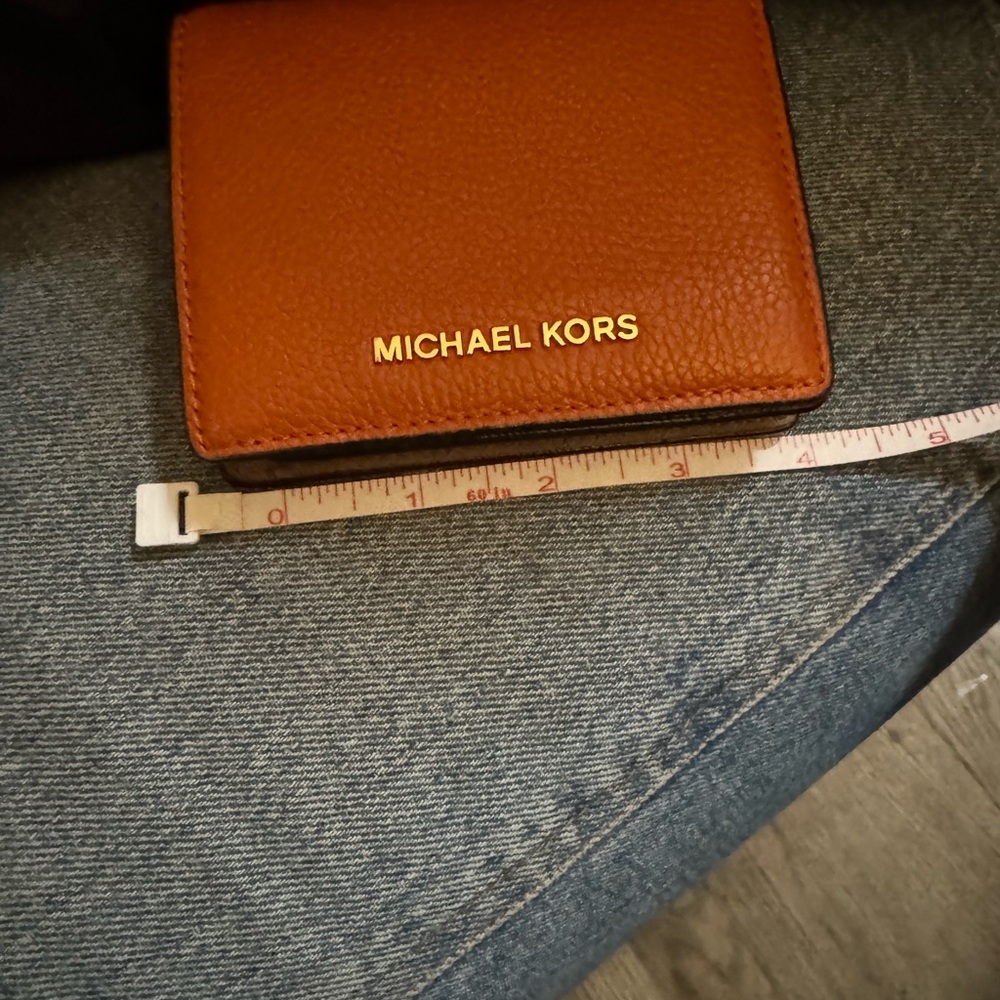 Michael Kors Orange Leather Card Holder with Gold Logo